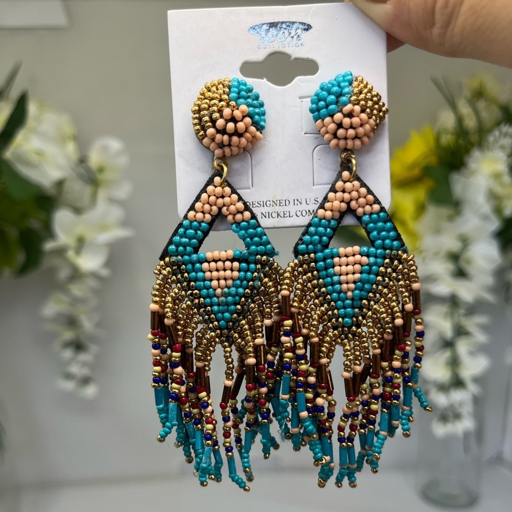Boho Beaded Dangle Earrings - Picture 3 of 3